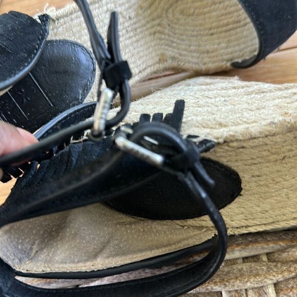 FRYE LILA FEATHER WEDGE (BLACK OILED) Espadrille Wedge Sandals 7 - Picture 5 of 11